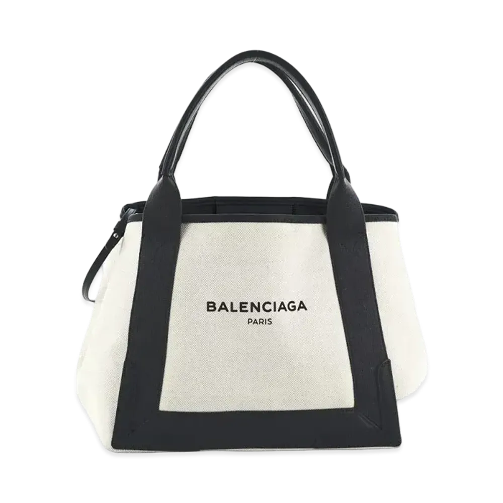 Balrenciaga Navy Caba S Tote "White"