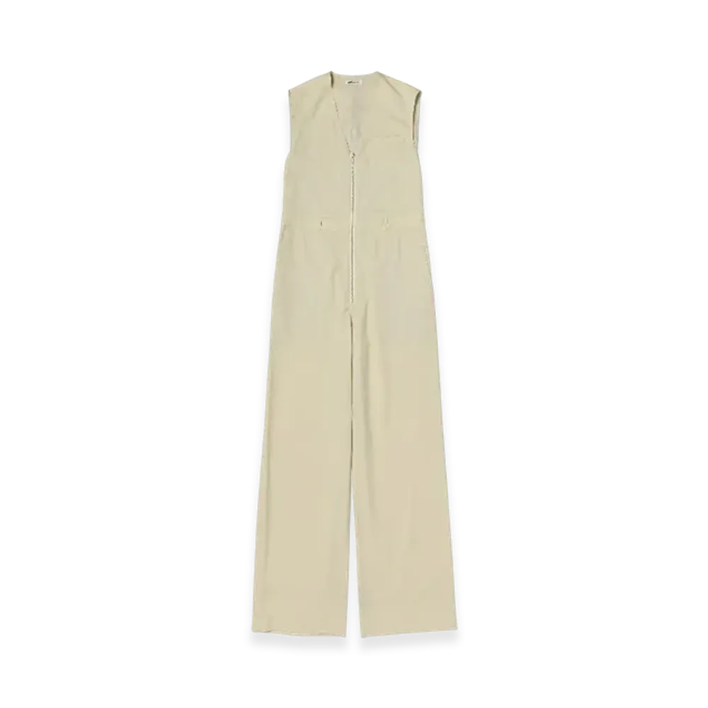 AURALEE Wool Herringbone Sleeveless Jumpsuit "Ivory Beige"