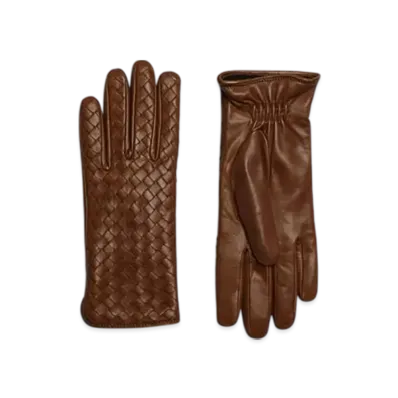 Bottega Veneta Intrecciato Leather Gloves "Cognac"