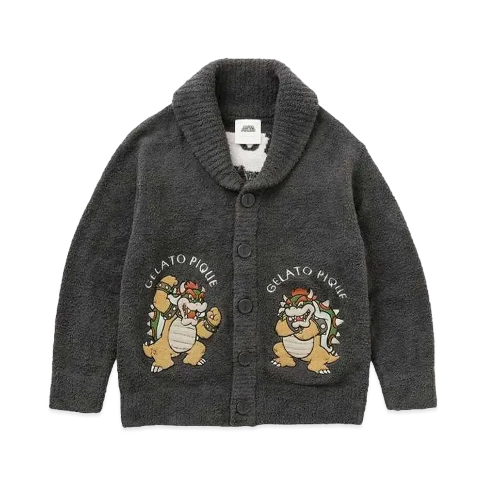 GELATO PIQUE x SUPER MARIO Baby Moco Jacquard Shawl Cardigan "Dark Gray"
