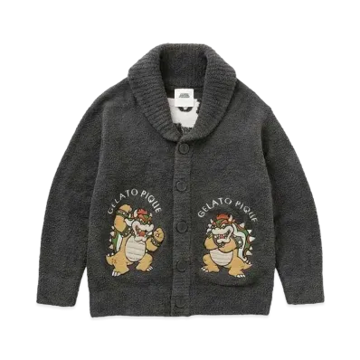 GELATO PIQUE x SUPER MARIO Baby Moco Jacquard Shawl Cardigan "Dark Gray"
