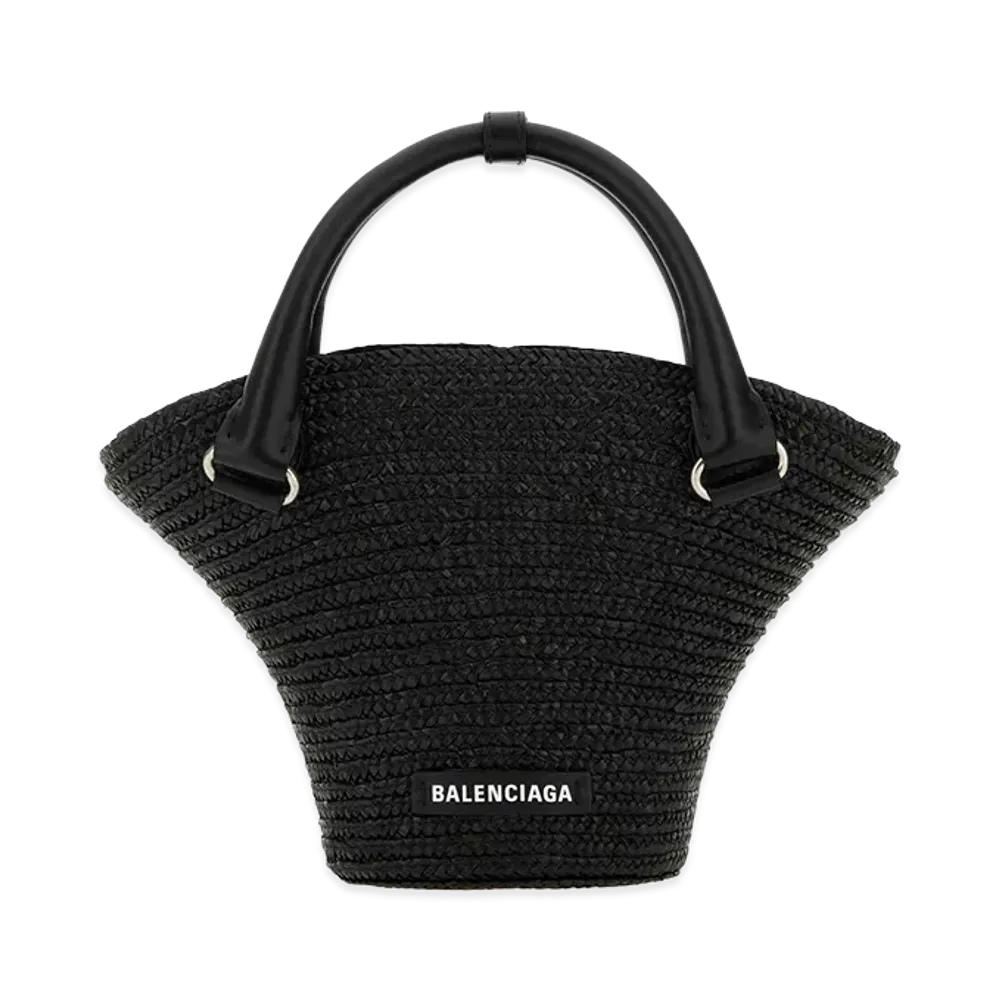 BALENCIAGA Women's Straw Mini Beach Handbag "Black"