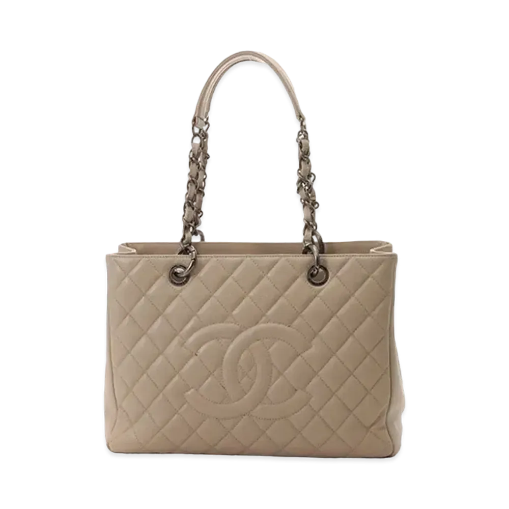 CHANEL GST Matelasse Chain Tote Bag Caviarskin "Beige/Silver"