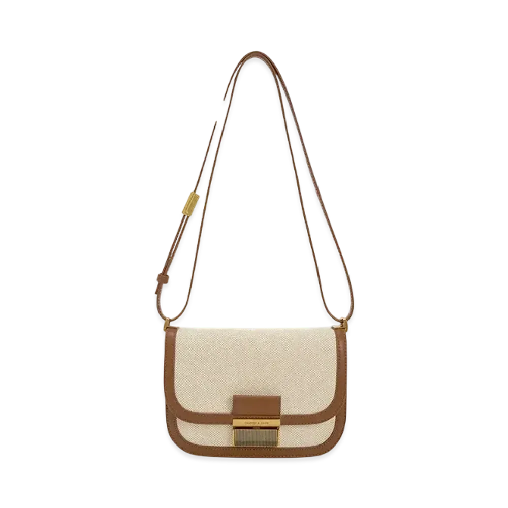 CHARLES & KEITH Charlotte Canvas Two-Tone Bag "Chocolate"