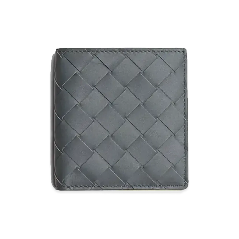 Bottega Veneta Intrecciato Calfskin Bi-fold Compact Wallet "Slate"