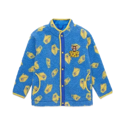 graniph x Tom and Jerry Jelly In Cheese Pattern Kids Boa Blouson "Blue"