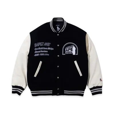 A BATHING APE x KAZUKI KURAISHI Multi Logo Varsity Down Jacket "Black"