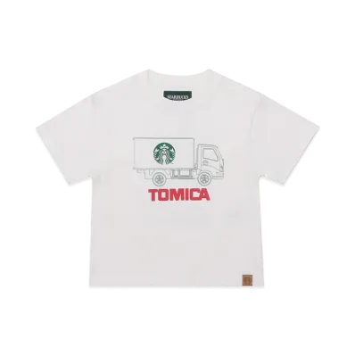 STARBUCKS STAND by BEAMS TOMICA Truck Print Kids T-Shirt A "White"