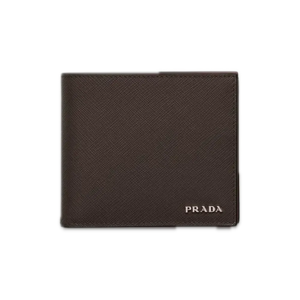 PRADA Saffiano Leather Wallet with Coin Purse "Dark Brown/Navy"