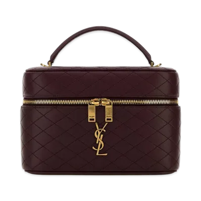 Saint Laurent Women's Aubergine Leather Large Vanity Gaby Handbag "Bordeaux"