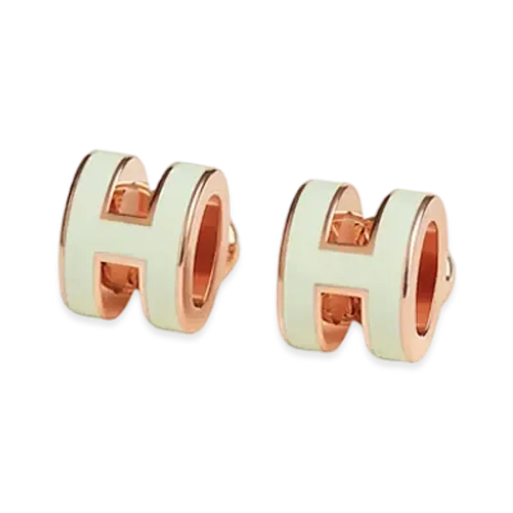 Hermes Mini Pop H Earrings "Rose Gold/Vert Fizz"