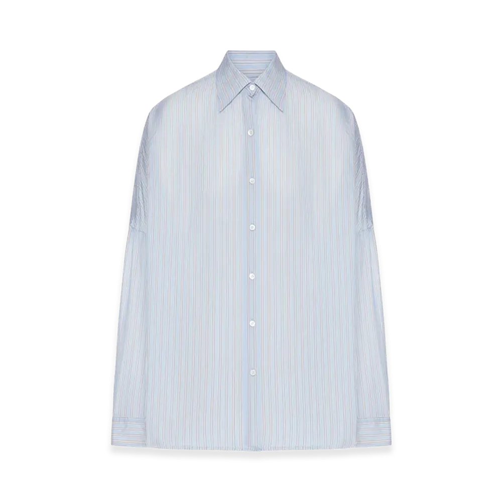 DRIES VAN NOTEN Women's Oversized Striped Cupro Shirt "Light Blue"