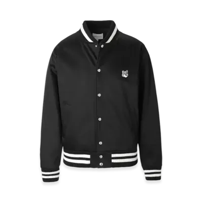 Maison Kitsune Teddy Blouson In Cotton Satin With Grey Fox Head P "Black"