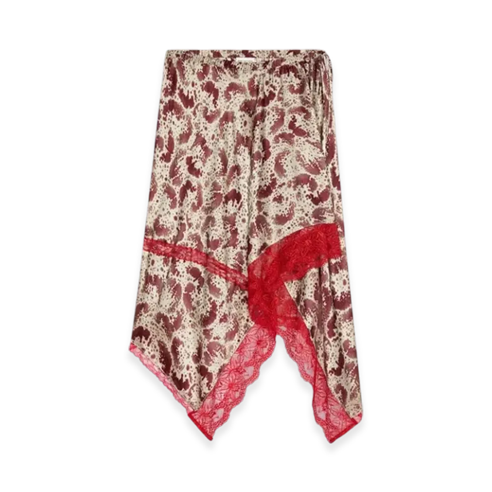 DRIES VAN NOTEN Women's Asymmetrical Silk Skirt "Burgundy"