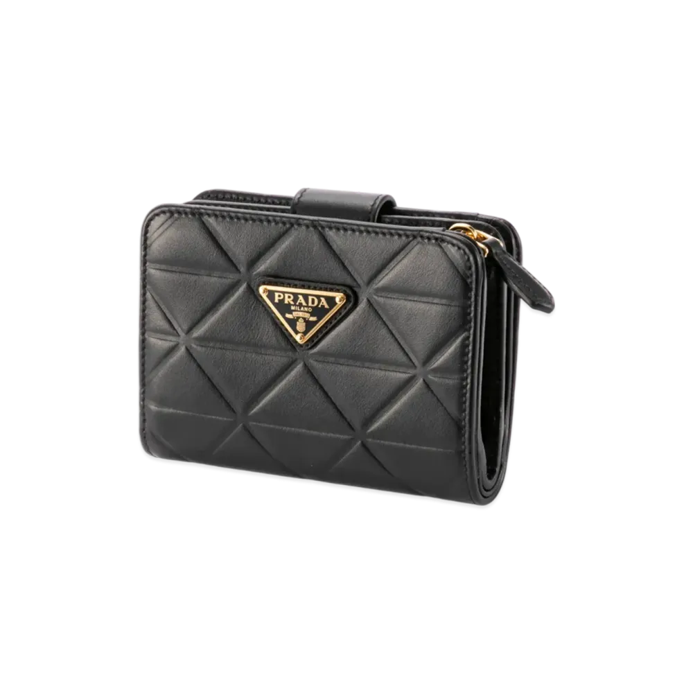 PRADA Softalf Triangoli Small LShaped Wallet "Black"