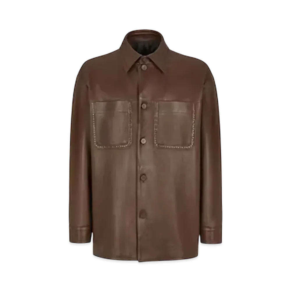 FENDI Men's Blouson Leather Go-To Jacket "Brown"