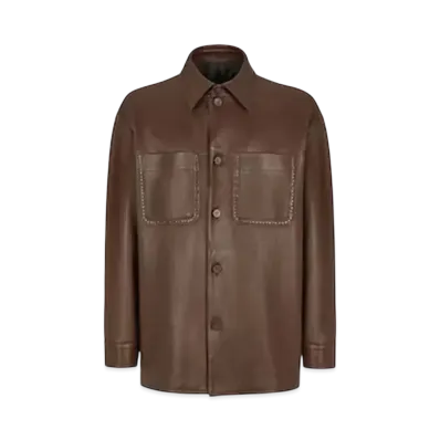 FENDI Men's Blouson Leather Go-To Jacket "Brown"