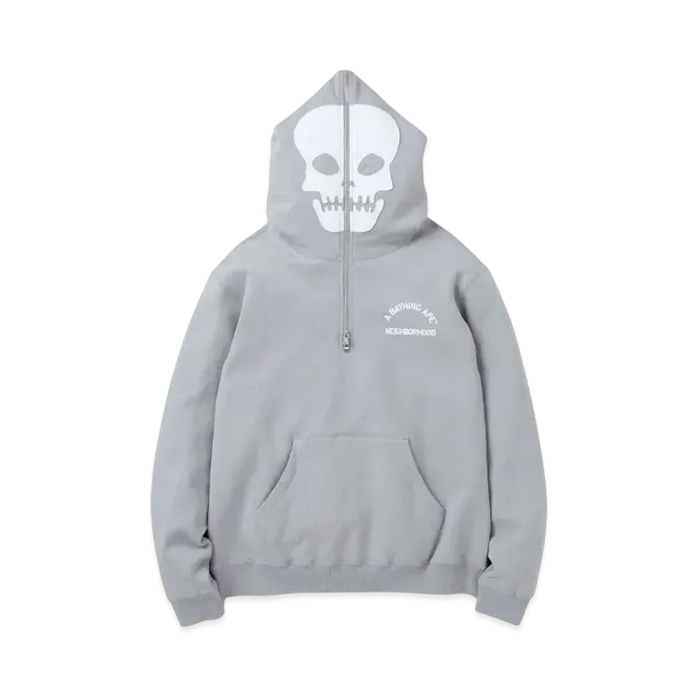 NEIGHBORHOOD x A BATHING APE Two Face Half Zip Hoodie "Gray"