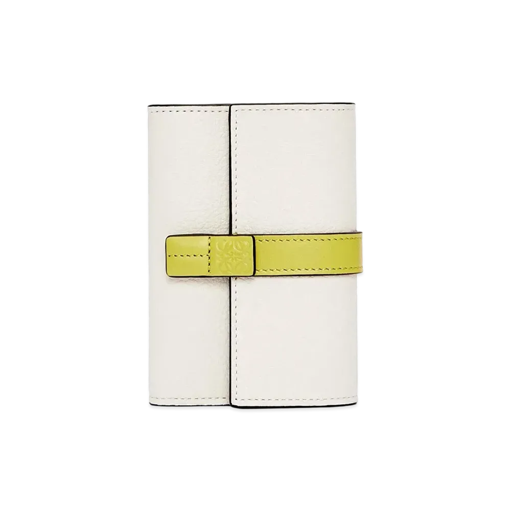 LOEWE Small Vertical Wallet In Soft Grained Calfskin "Soft White/Lime Yellow"