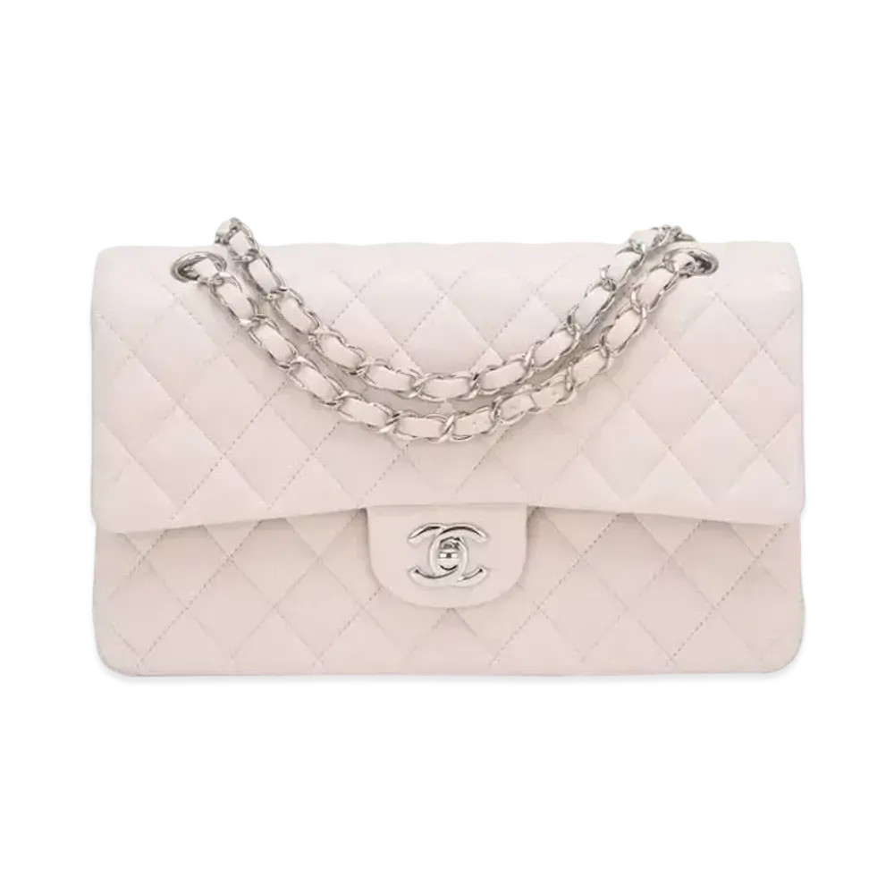 CHANEL Matelasse Classic Double Flap Lambskin "Pale Pink/Silver"