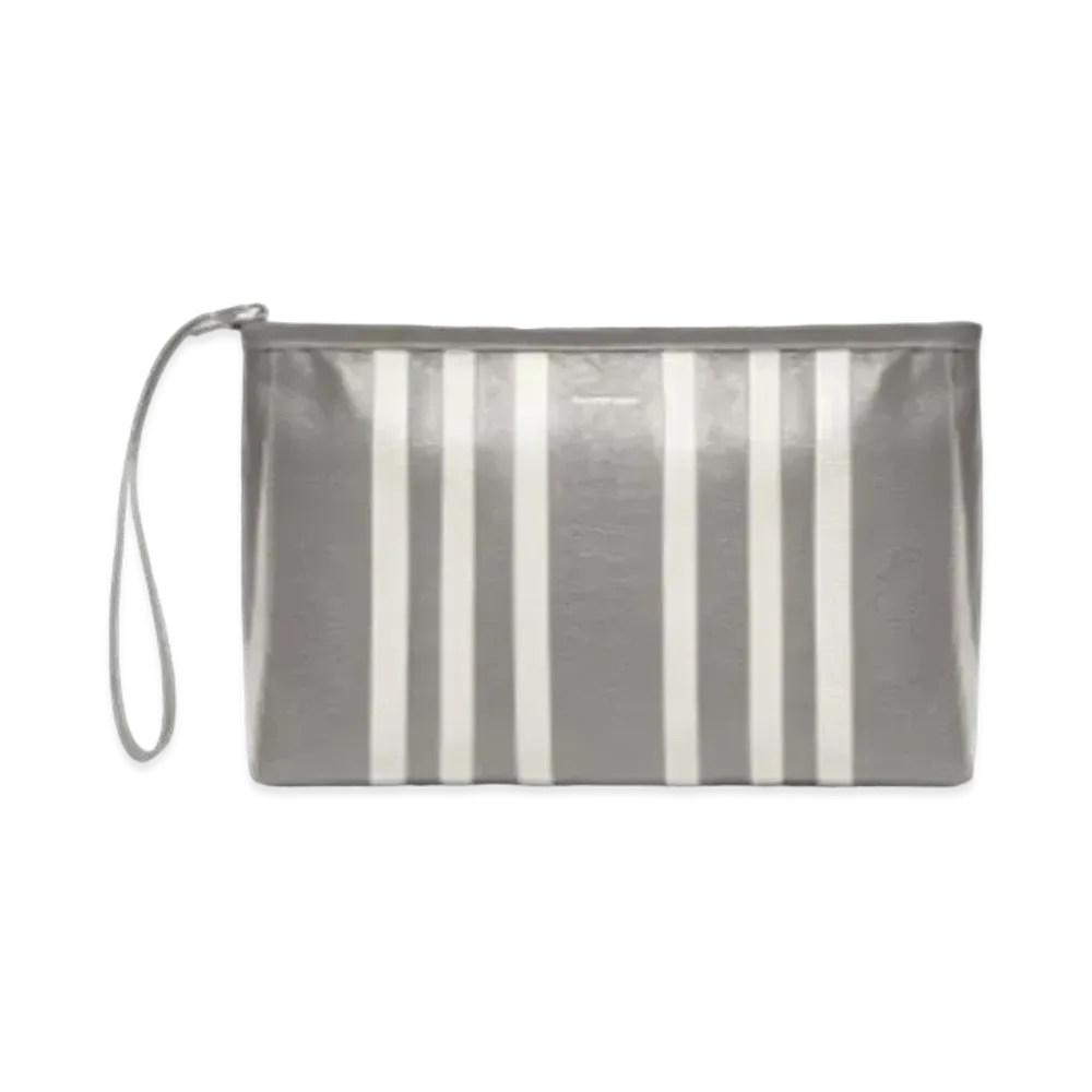 BALENCIAGA Barbes Large Zip Pouch With Handle In Striped Patchwork Arena Lambskin "Dark Gray"