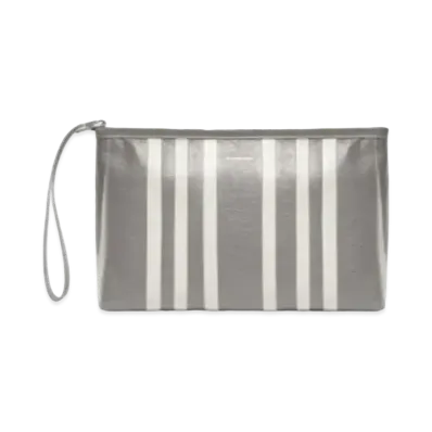 BALENCIAGA Barbes Large Zip Pouch With Handle In Striped Patchwork Arena Lambskin "Dark Gray"