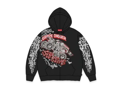 Supreme Grave Digger Bones Zip Up Hooded Sweatshirt "Black"