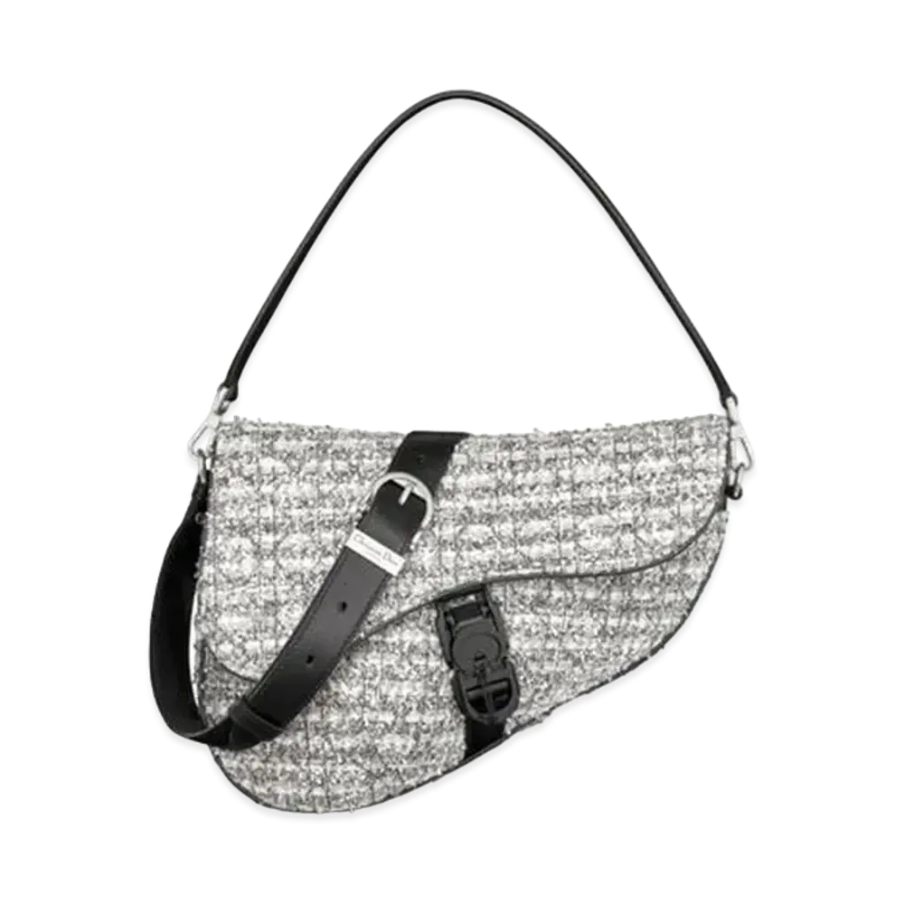 Dior Saddle Twin Bag Cannage Tweed "Silver"