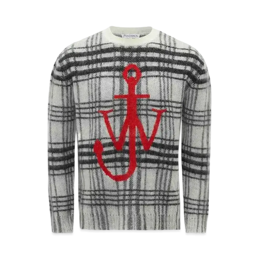 JW ANDERSON Tartan Check Crewneck Jumper "White/Black"