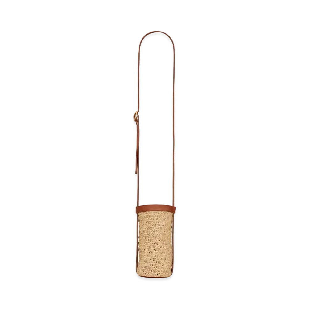 Saint Laurent Saint Laurent Bottle Holder In Raffia Crochet And Smooth Leather "Naturel"