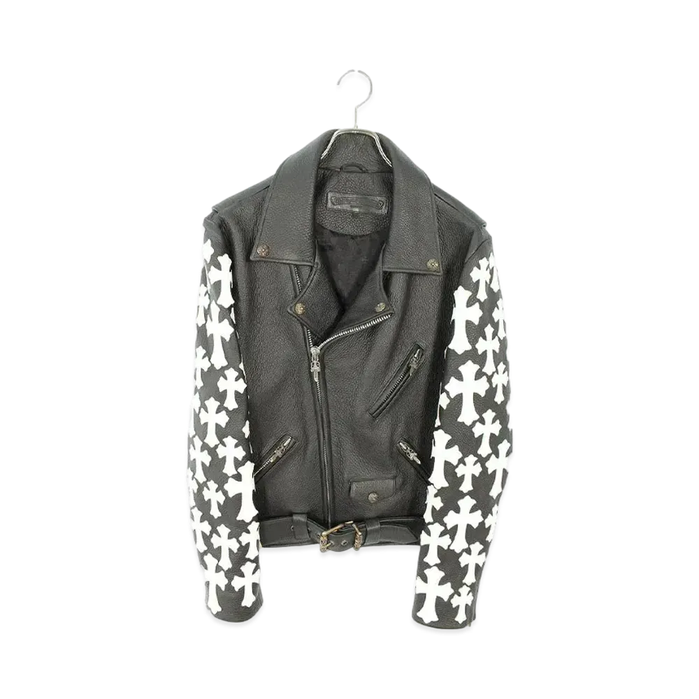 Chrome Hearts JJ Dean Sleeve Cross Patch Dagger Riders Leather Jacket "Black/White"
