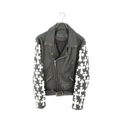 Chrome Hearts JJ Dean Sleeve Cross Patch Dagger Riders Leather Jacket "Black/White"