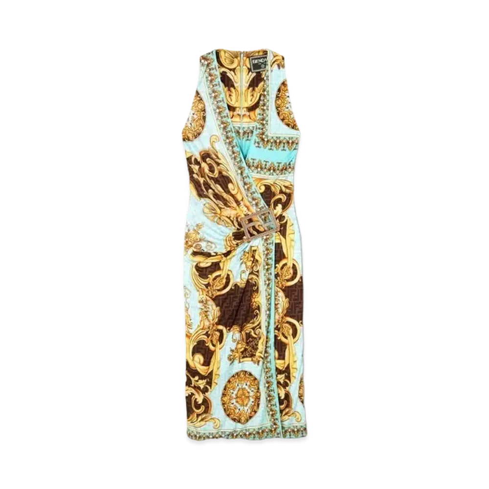 FENDI x Versace Fendace Gold Baroque Midi Dress