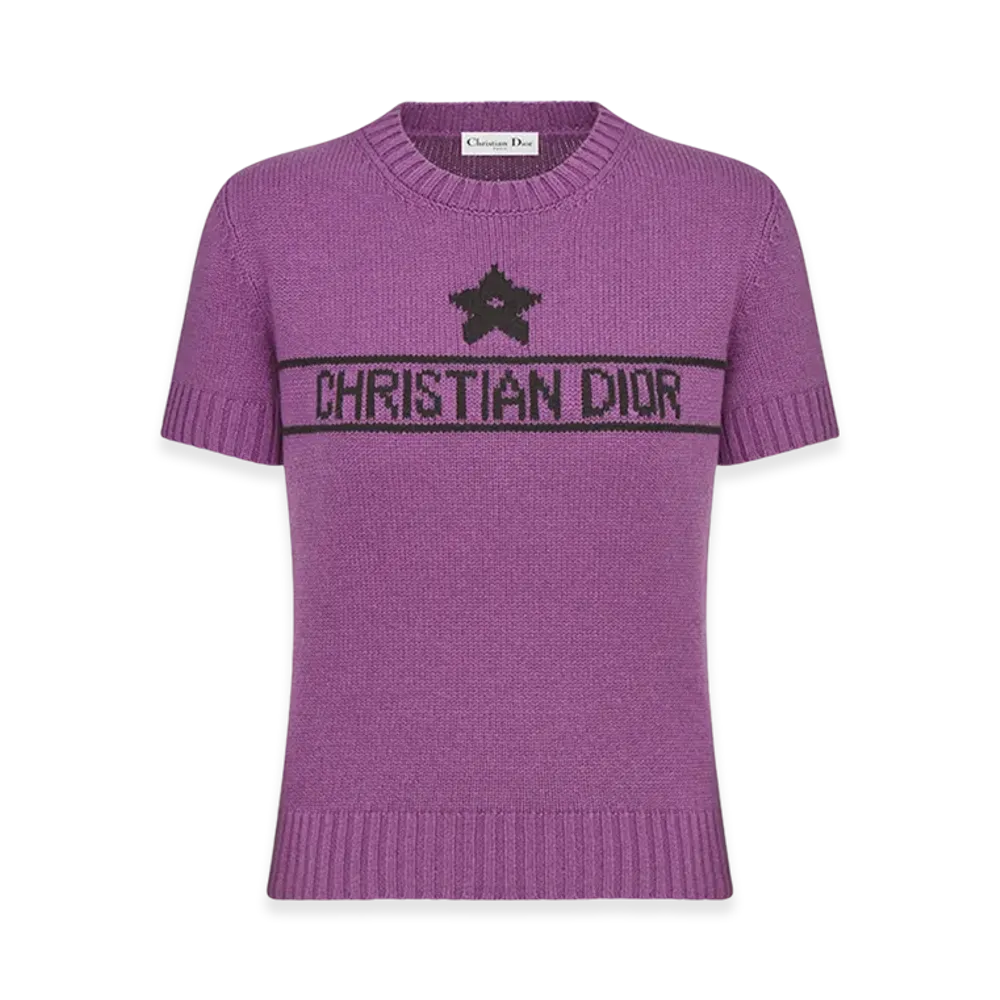 Dior Women's Short-Sleeved Sweater Cashmere Knit Signature "Purple"