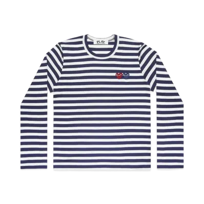 PLAY COMME des GARCONS Unisex Border Long Sleeve T-Shirt With Twin Emblem AX-T228-051 "Navy/White"