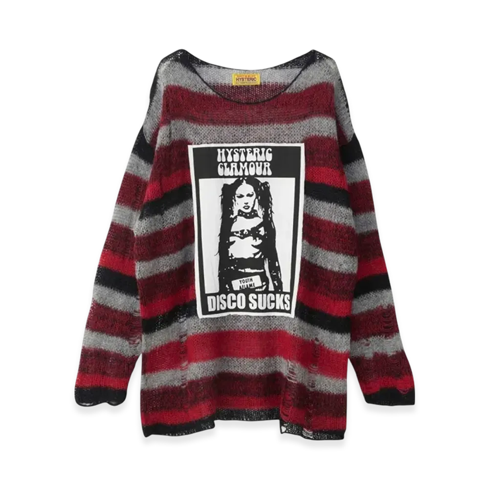 HYSTERIC GLAMOUR Disco Sucks Crash Oversized Sweater "Red"