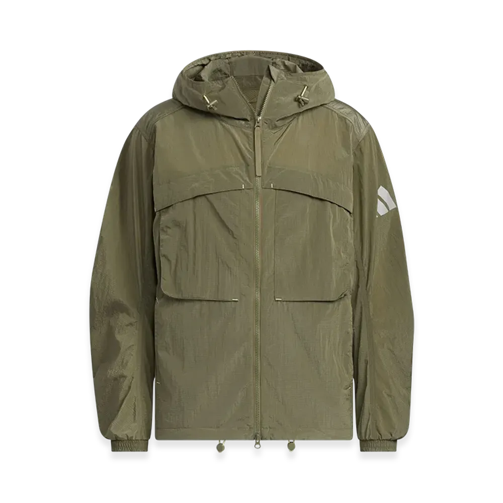 adidas City Escape Loose Fit Shiny Crinkle Ripstop Hooded Jacket "Olive Strata"