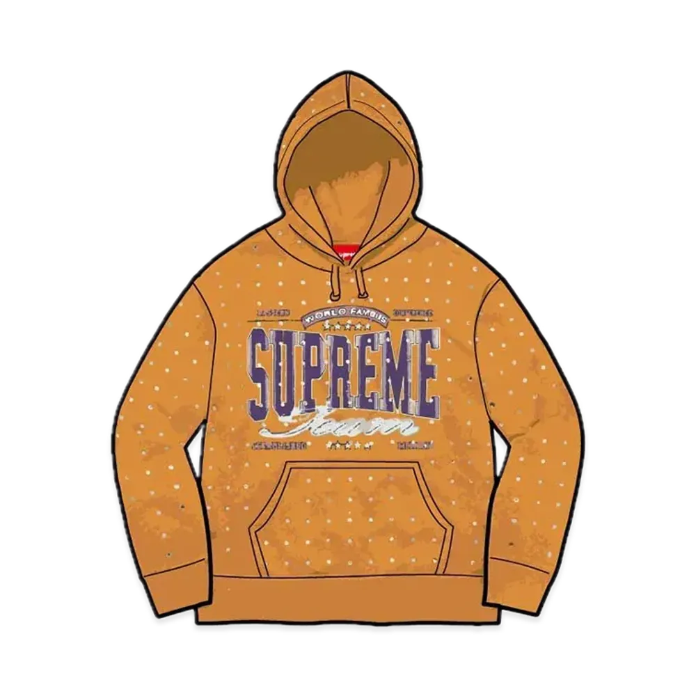 Supreme Rhinestone Hooded Sweatshirt "Light Mustard"