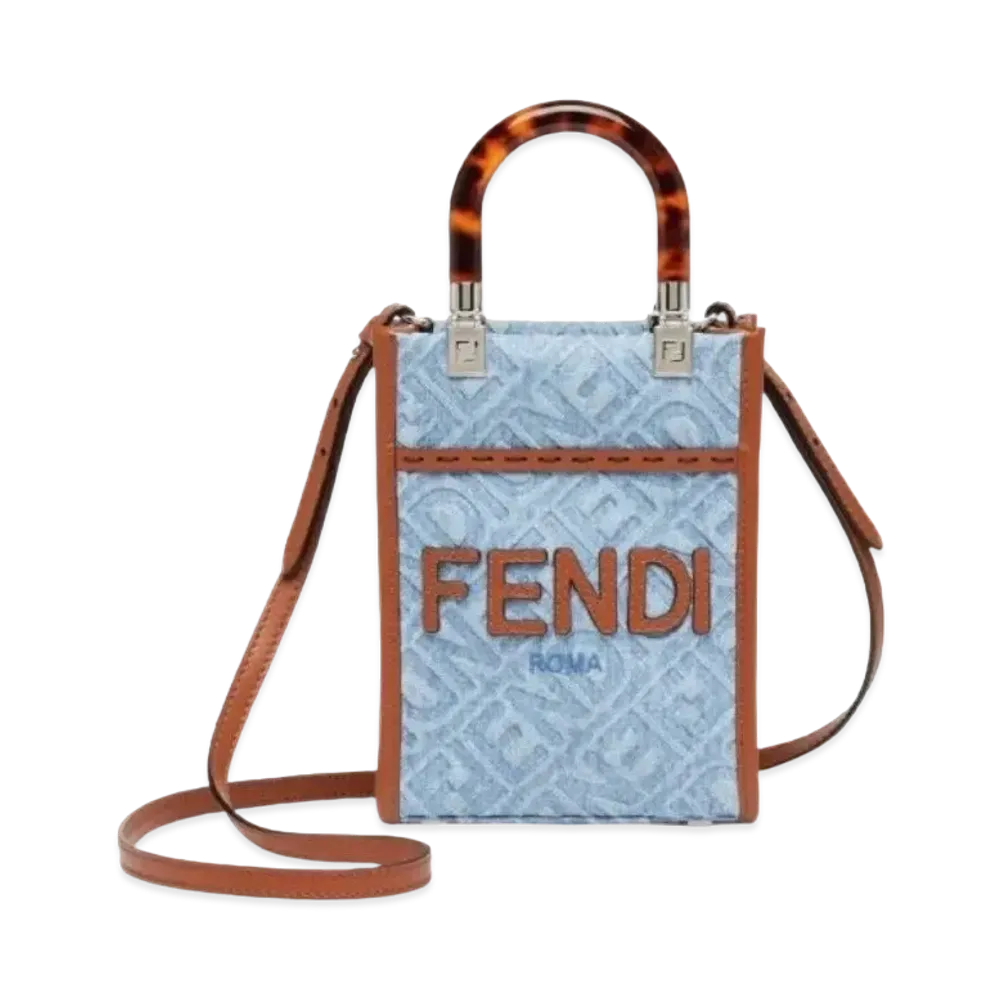 FENDI Sunshine Shopper Mini Denim Bag "Light Blue"