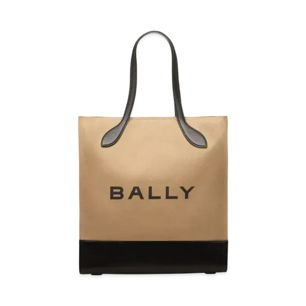 Bally Bar Tote Bag In Sand And Black Fabric "Beige"