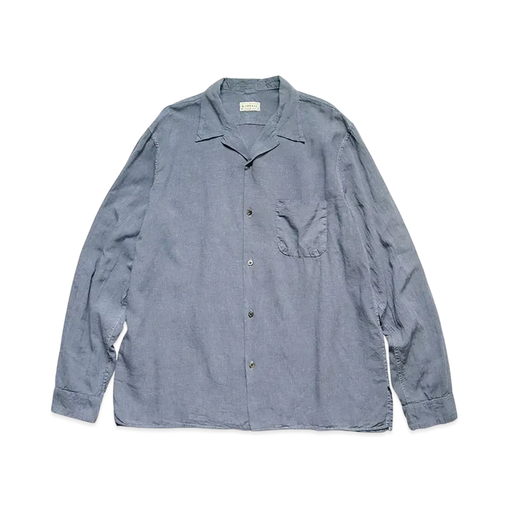 KAPITAL Soft Linen Open Collar Shirt "Grey Purple"