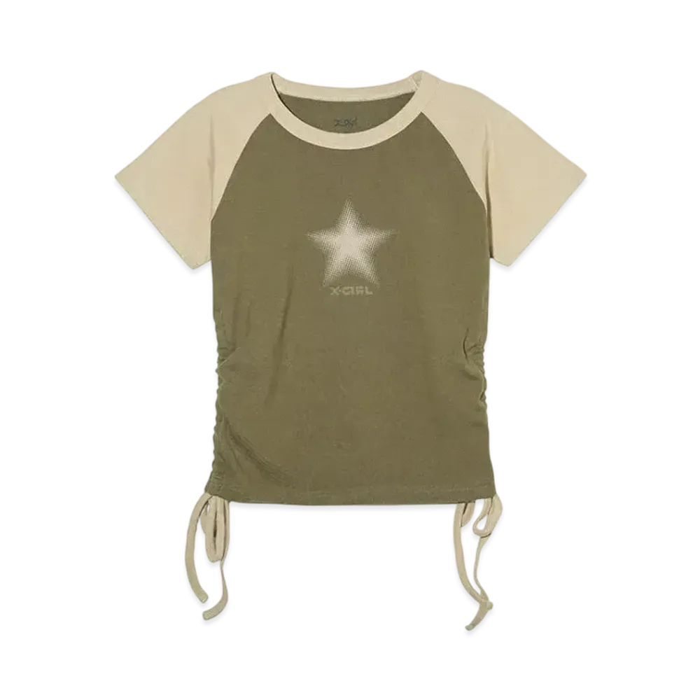 X-Girl Dotted Star S/S Ragran Baby Top "Olive"