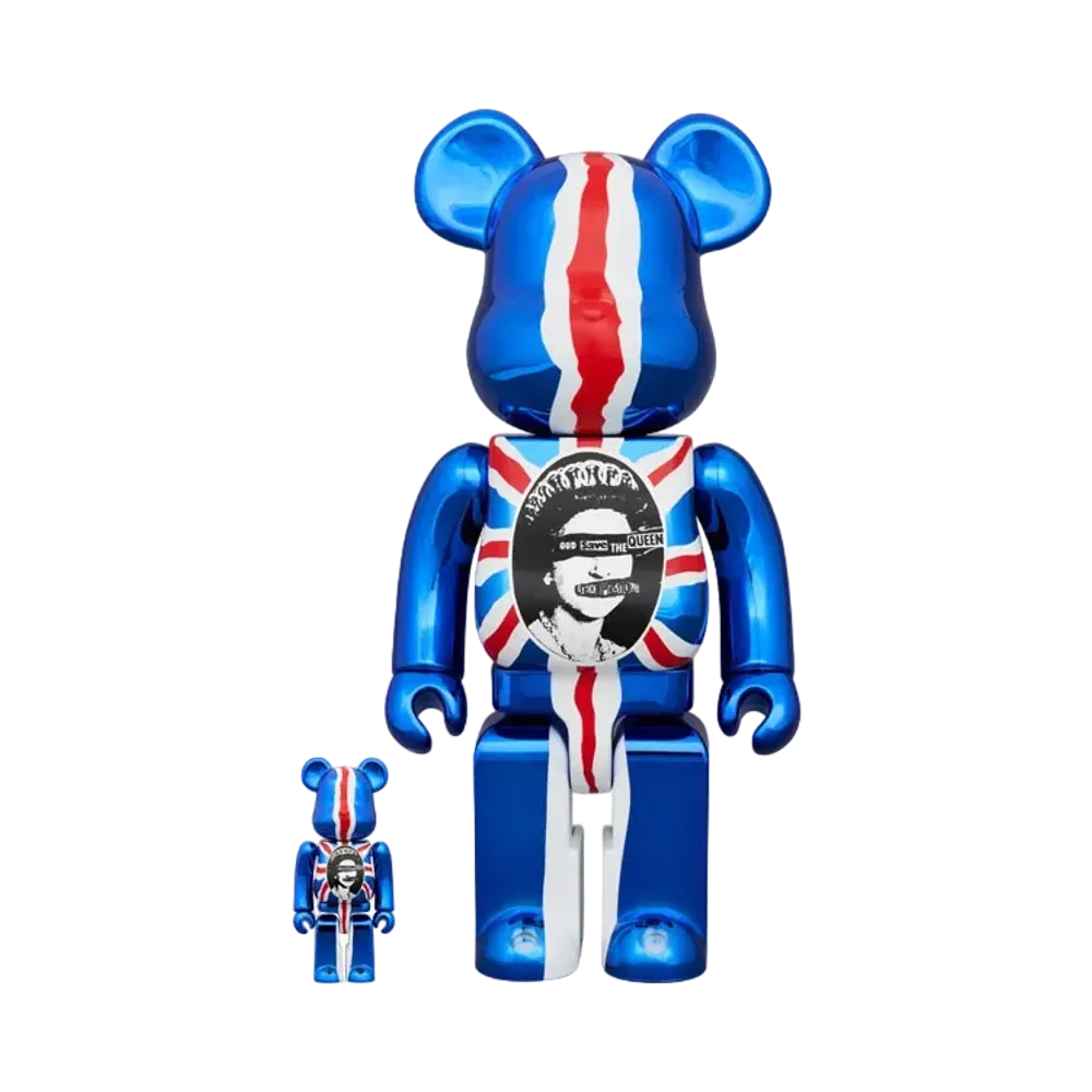 MEDICOM TOY "BEARBRICK" Sex Pistols "God Save The Queen" Chrome Ver. 100% & 400%