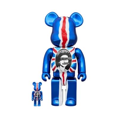 MEDICOM TOY "BEARBRICK" Sex Pistols "God Save The Queen" Chrome Ver. 100% & 400%