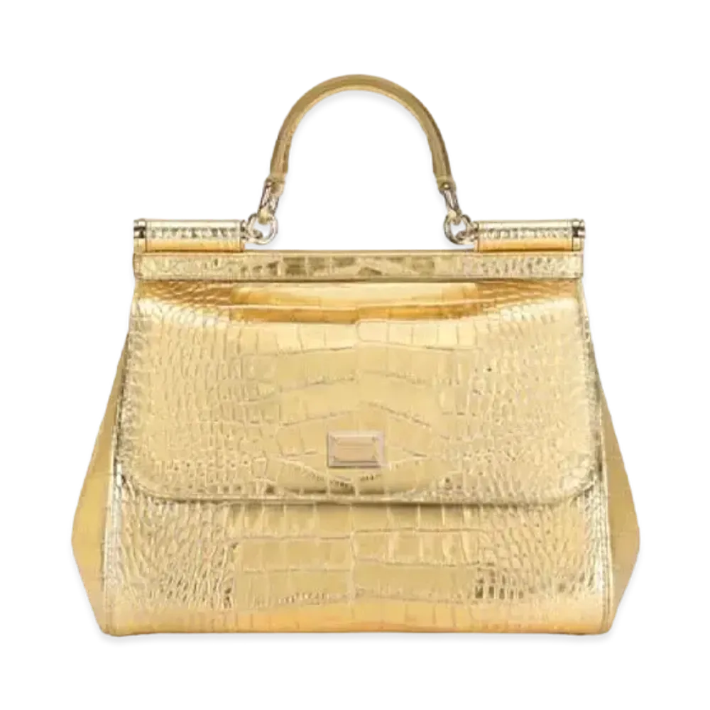 Dolce&Gabbana Sicily Bag Small Laminated Croco Printed Calfskin "Gold"