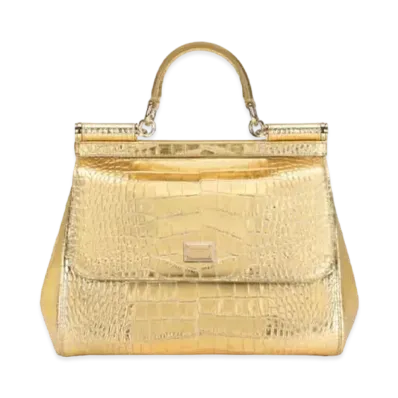 Dolce&Gabbana Sicily Bag Small Laminated Croco Printed Calfskin "Gold"