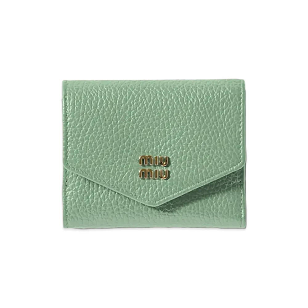 MIU MIU Vitello Daino Leather Flap Wallet "Aquamarine"