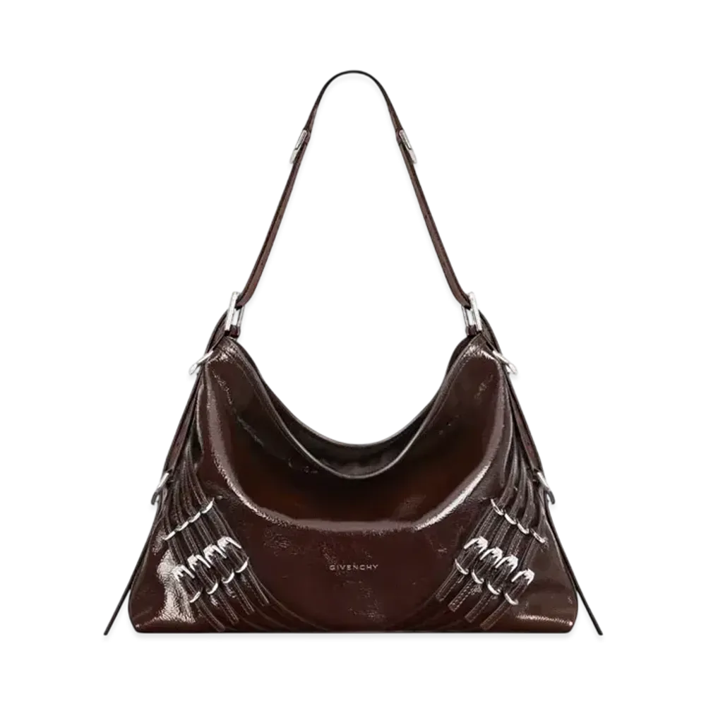 GIVENCHY Medium Voyou Bag In Patent Leather With Multi-Buckles "Ebony Brown"
