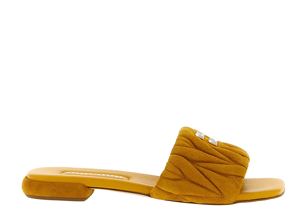 MIU MIU Women's Matelassé Suede Slides "Yellow"
