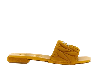 MIU MIU Women's Matelassé Suede Slides "Yellow"